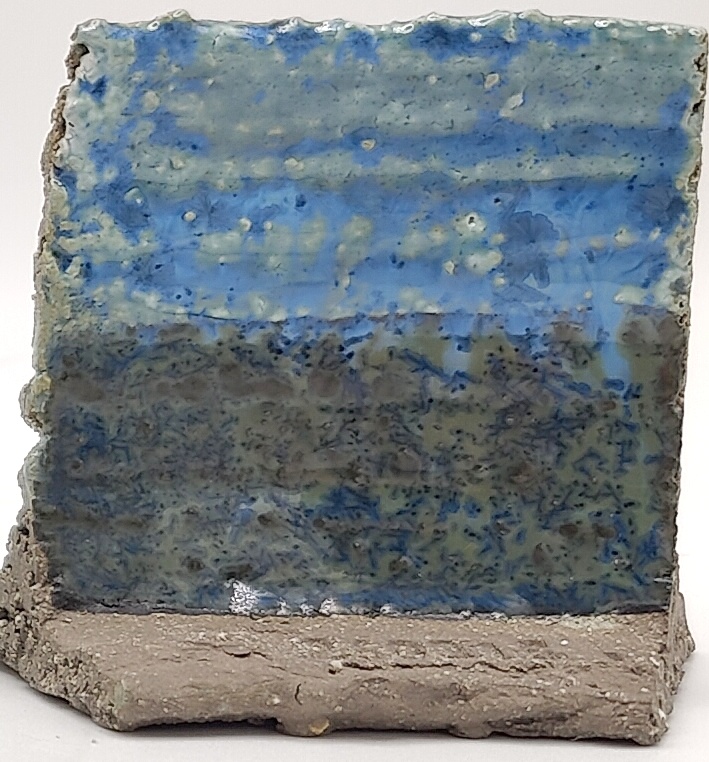 White Engobe + Black Engobe + Micro Cerulean on SIO2 Barcino Grey cone 6 oxidation