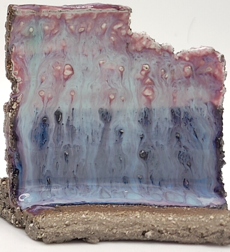 White Engobe + Black Engobe + Blue Flame on SIO2 Barcino Grey cone 6 oxidation