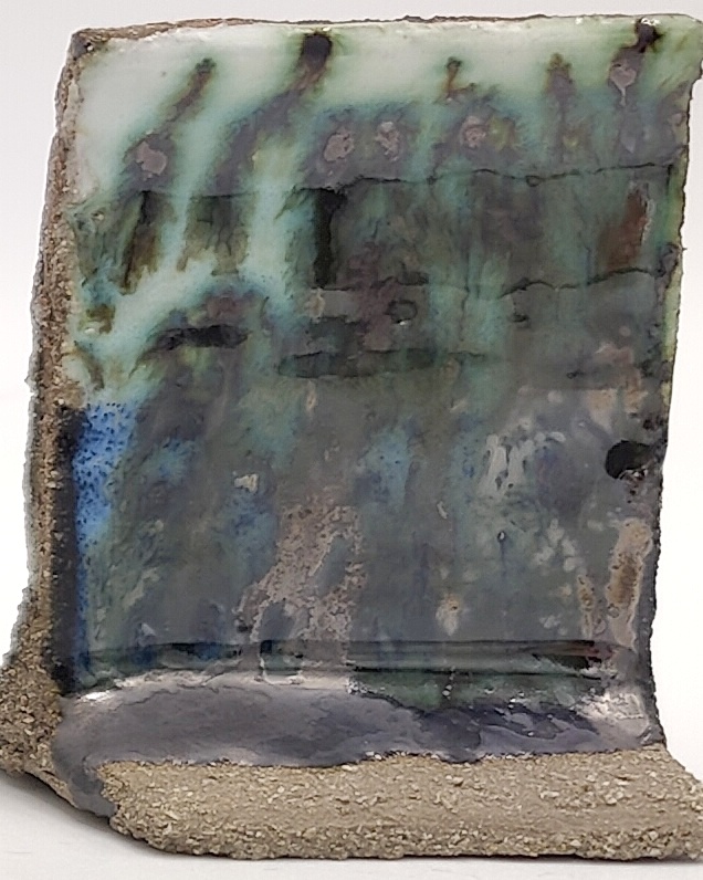 White Engobe + Black Engobe + Green Jasper on SIO2 Zumaia Grey (Rokk Grey) cone 6 oxidation