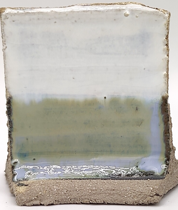 White Engobe + Black Engobe + Natural Opal on SIO2 Zumaia Grey (Rokk Grey) cone 6 oxidation
